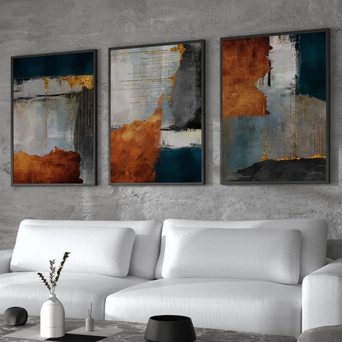 Trio de Quadros Expressão Abstrata Ferrugem