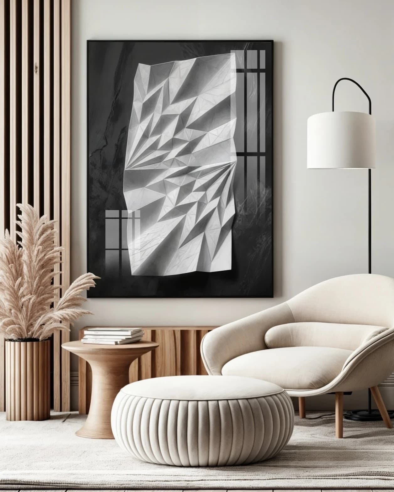Quadro Padrão Geométrico Branco e Preto