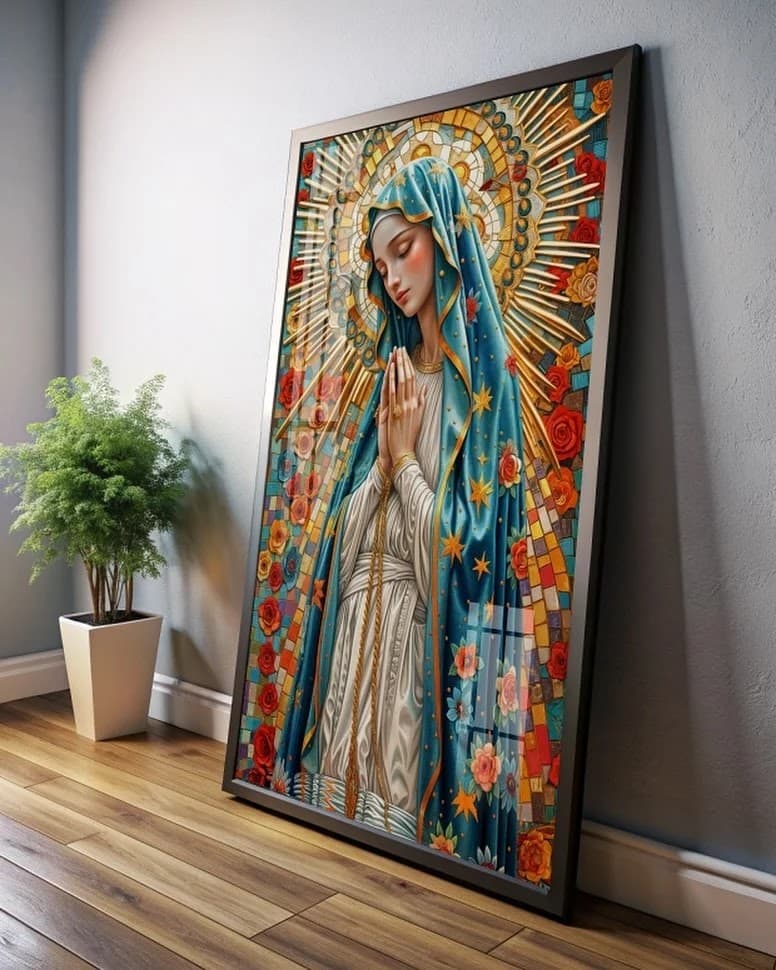 Quadro Madonna Sagrada com Flores