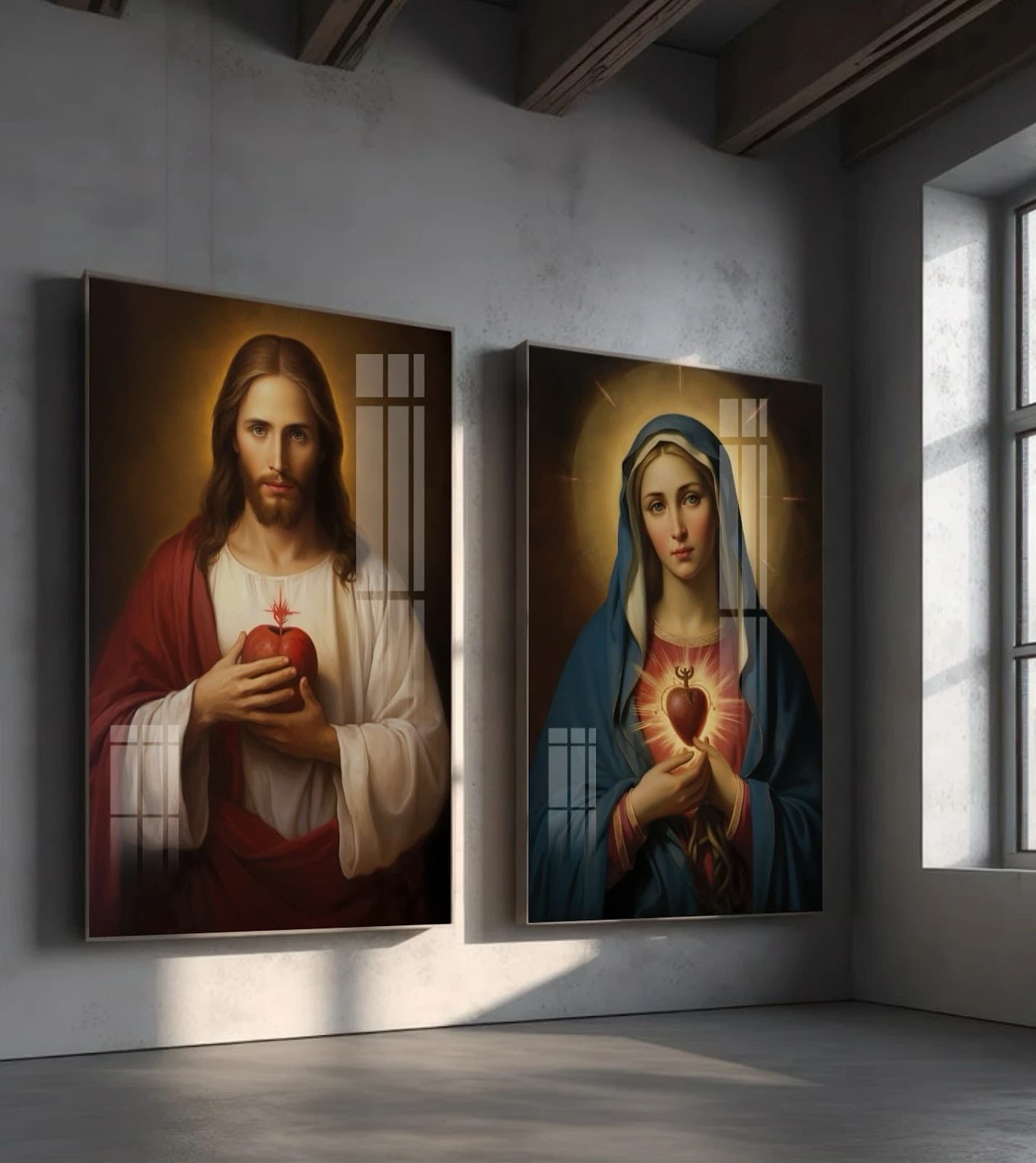 Dupla de Quadros Devoção Sagrada em Mosaico