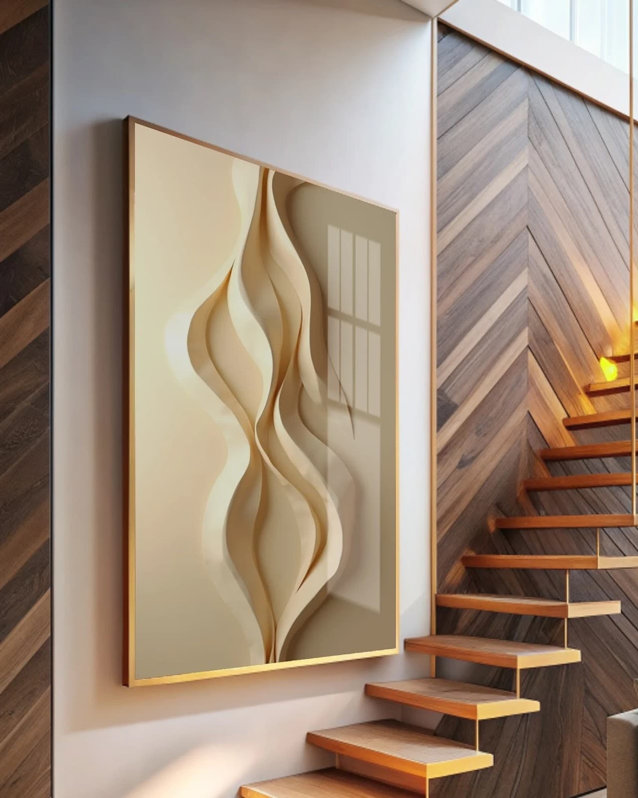 Quadro Ondas Ouro e Branco Harmônico