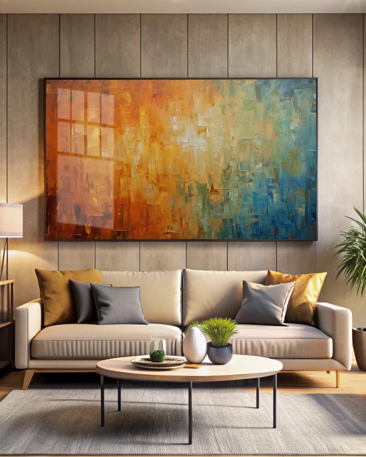 Quadro Abstrato Laranja e Azul Texturizado