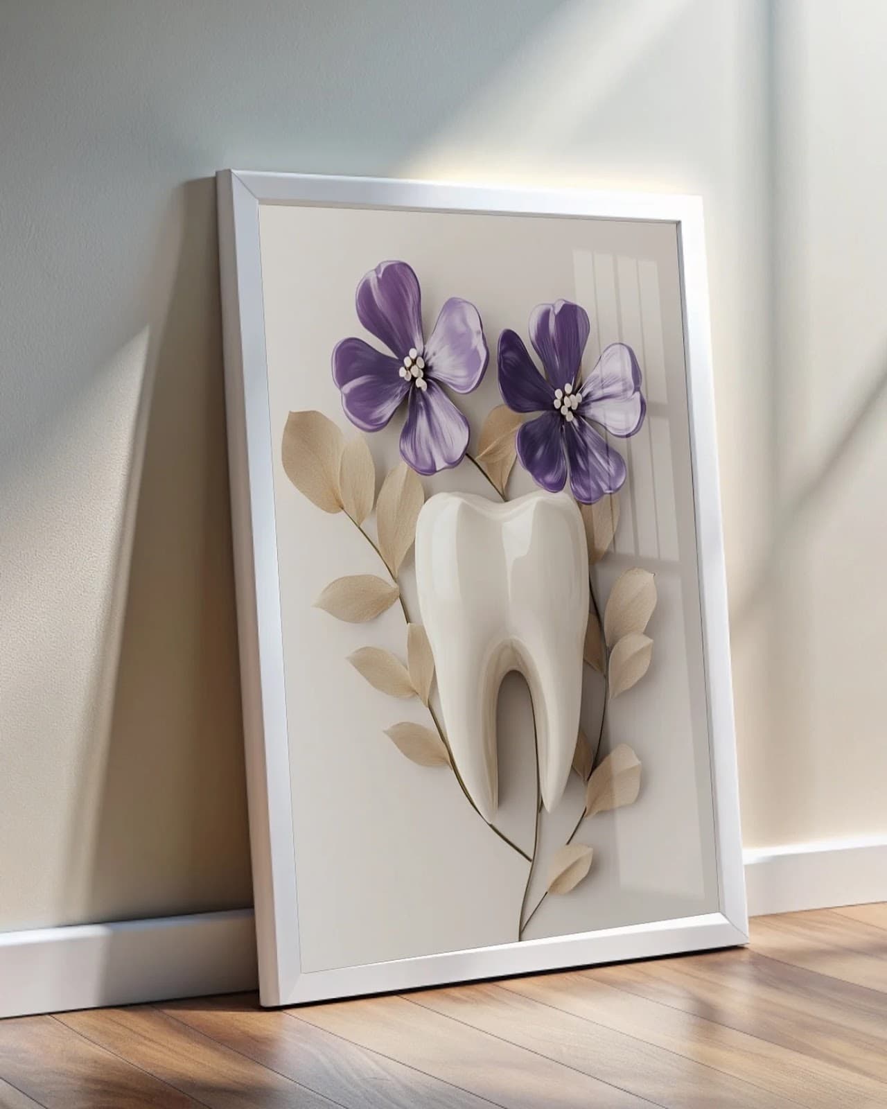 Quadro Dente com Flores Roxas