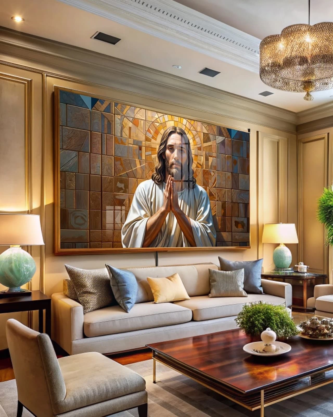 Quadro Jesus Cristo Mosaico Colorido