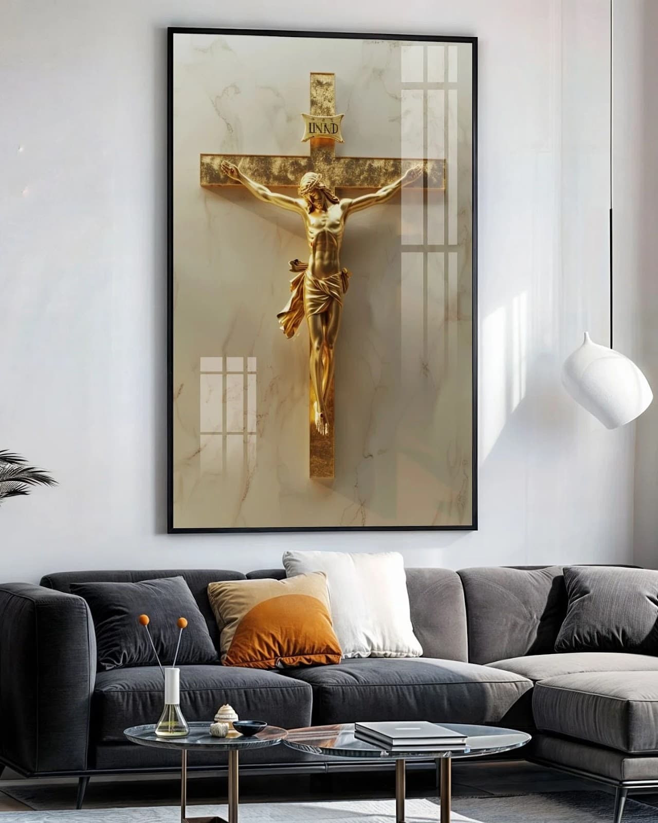 Quadro Crucifixo Dourado Sagrado