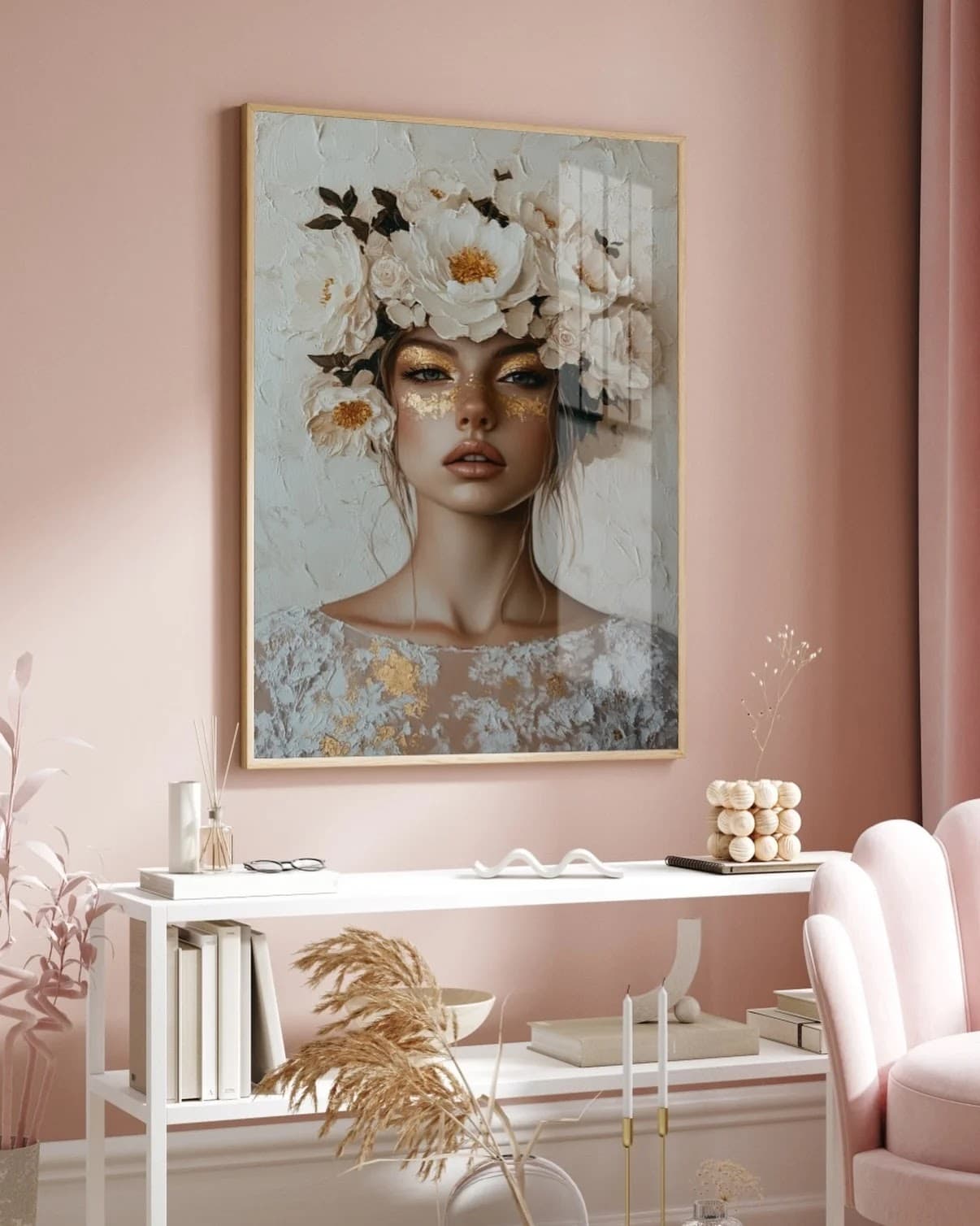 Quadro Mulher Flores Teal