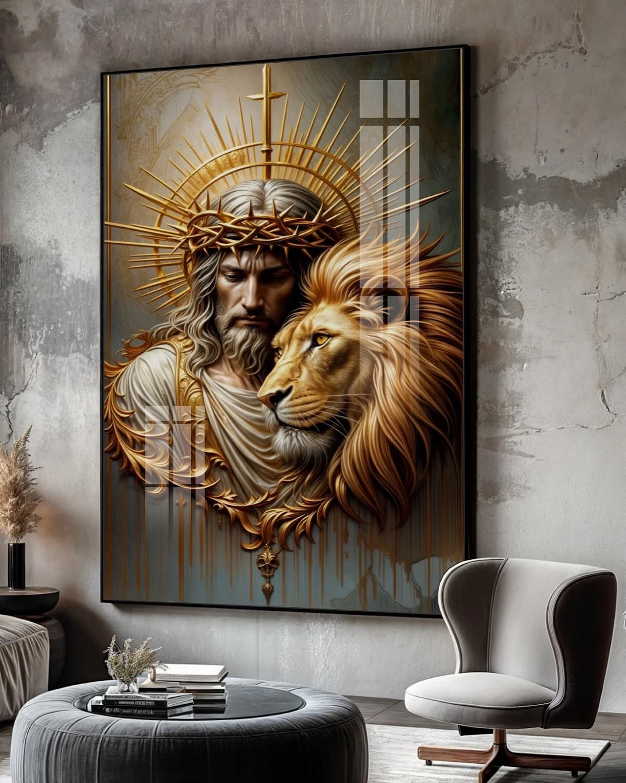 Quadro Cristo Rei com Leão