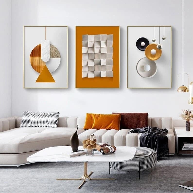 Trio de Quadros Objetos Modernos Composição Artística