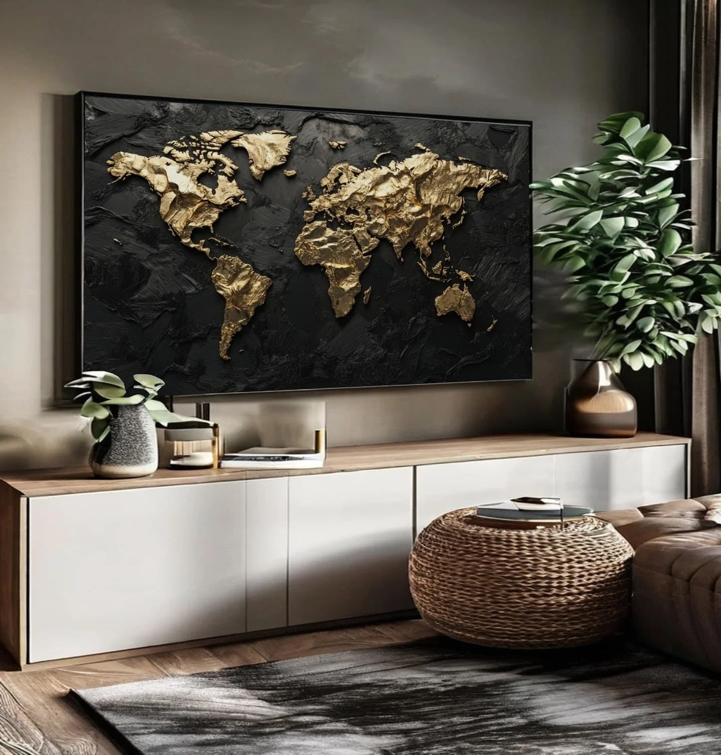 Quadro Mapa Mundi Dourado Majestoso