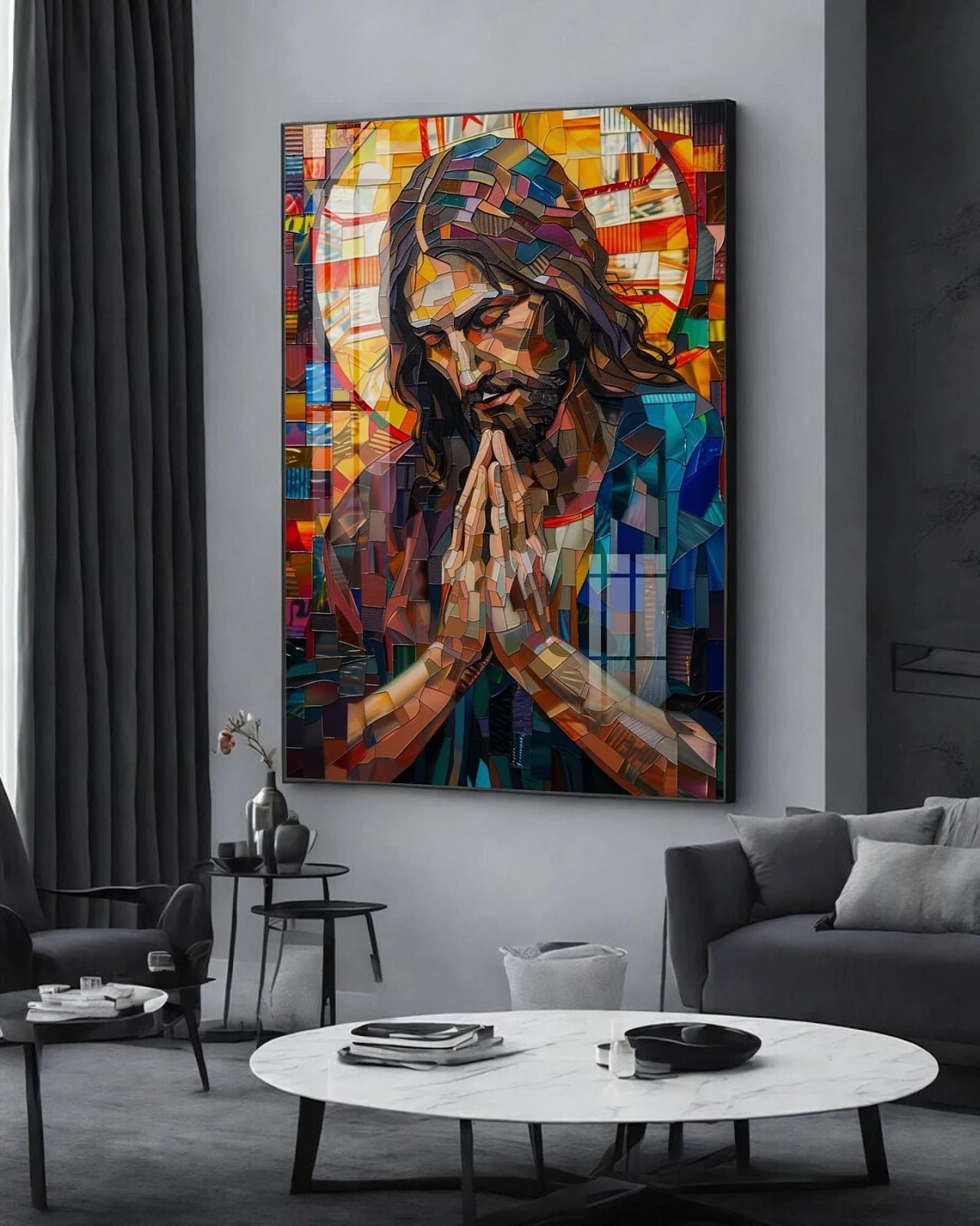 Quadro Jesus Orando em Mosaico