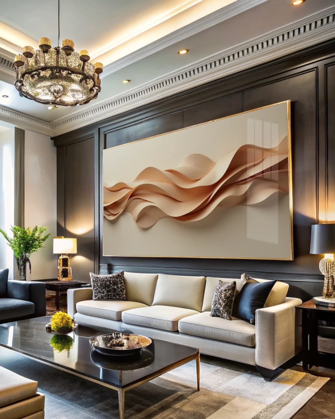 Quadro Ondas Abstratas em Tons Neutros