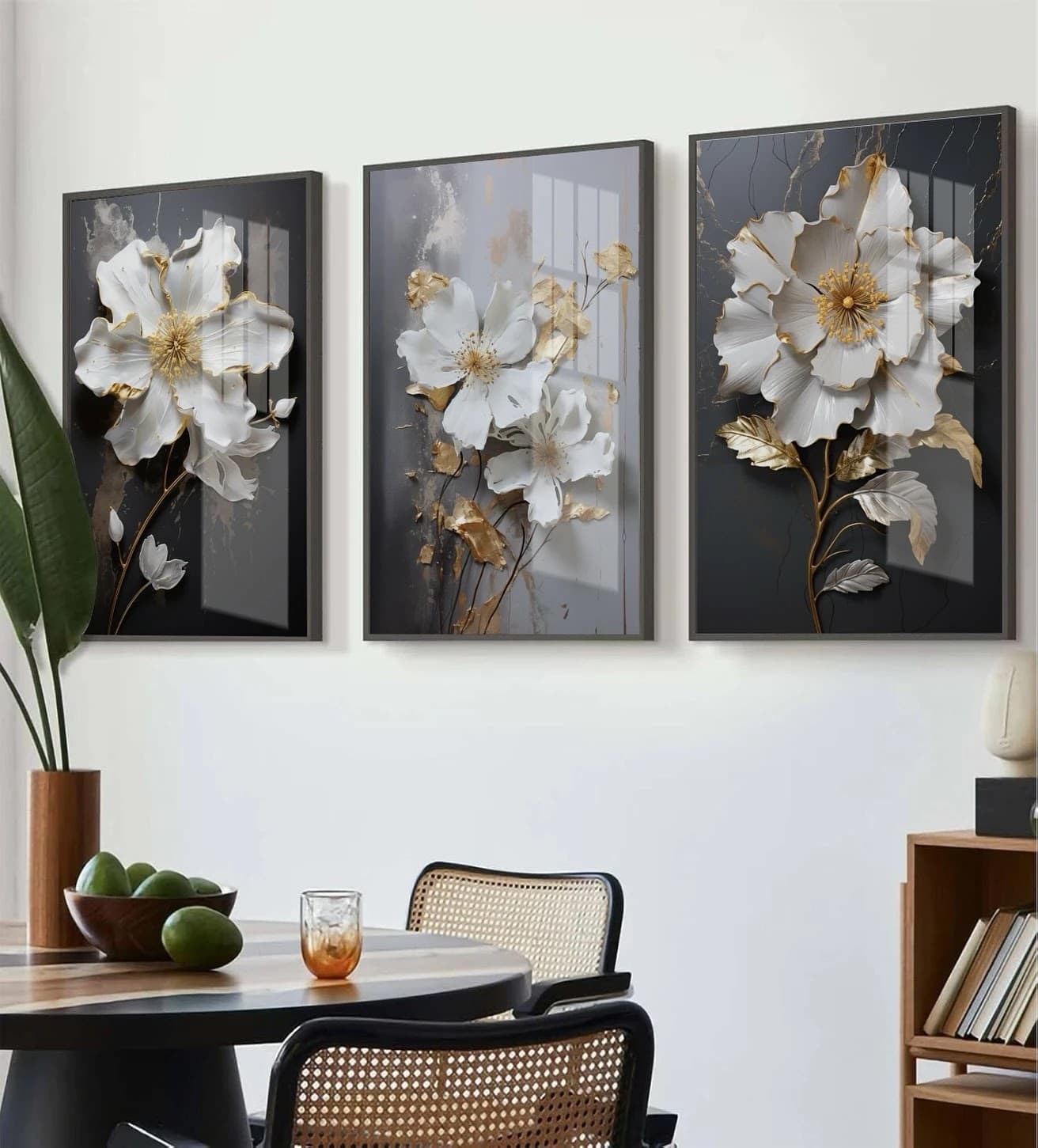 Trio de Quadros Pétalas Celestes Poesia Floral