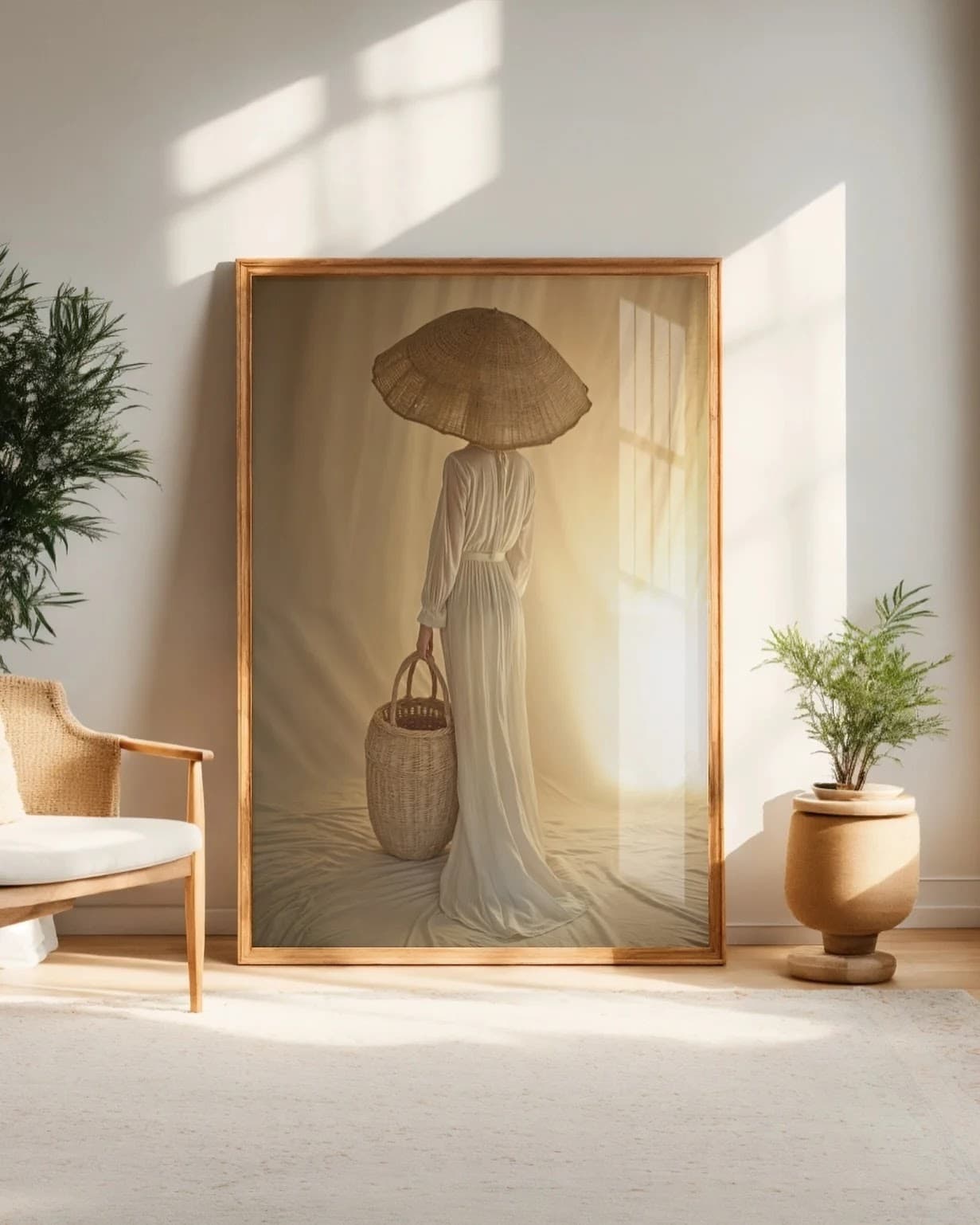 Quadro Mulher com Chapéu de Palha e Cesta