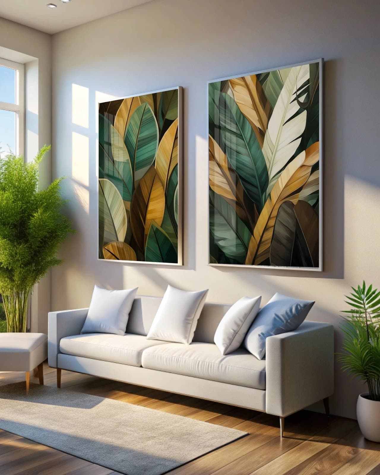Dupla de Quadros Decorativos Folhas Tropicais
