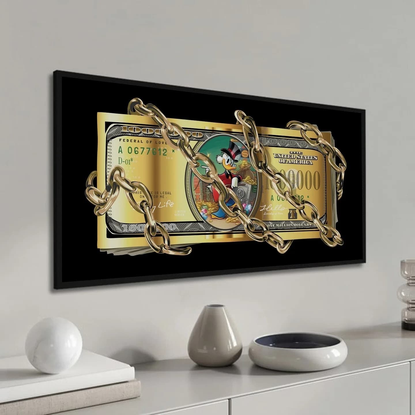 Quadro Cédula Dourada com Correntes