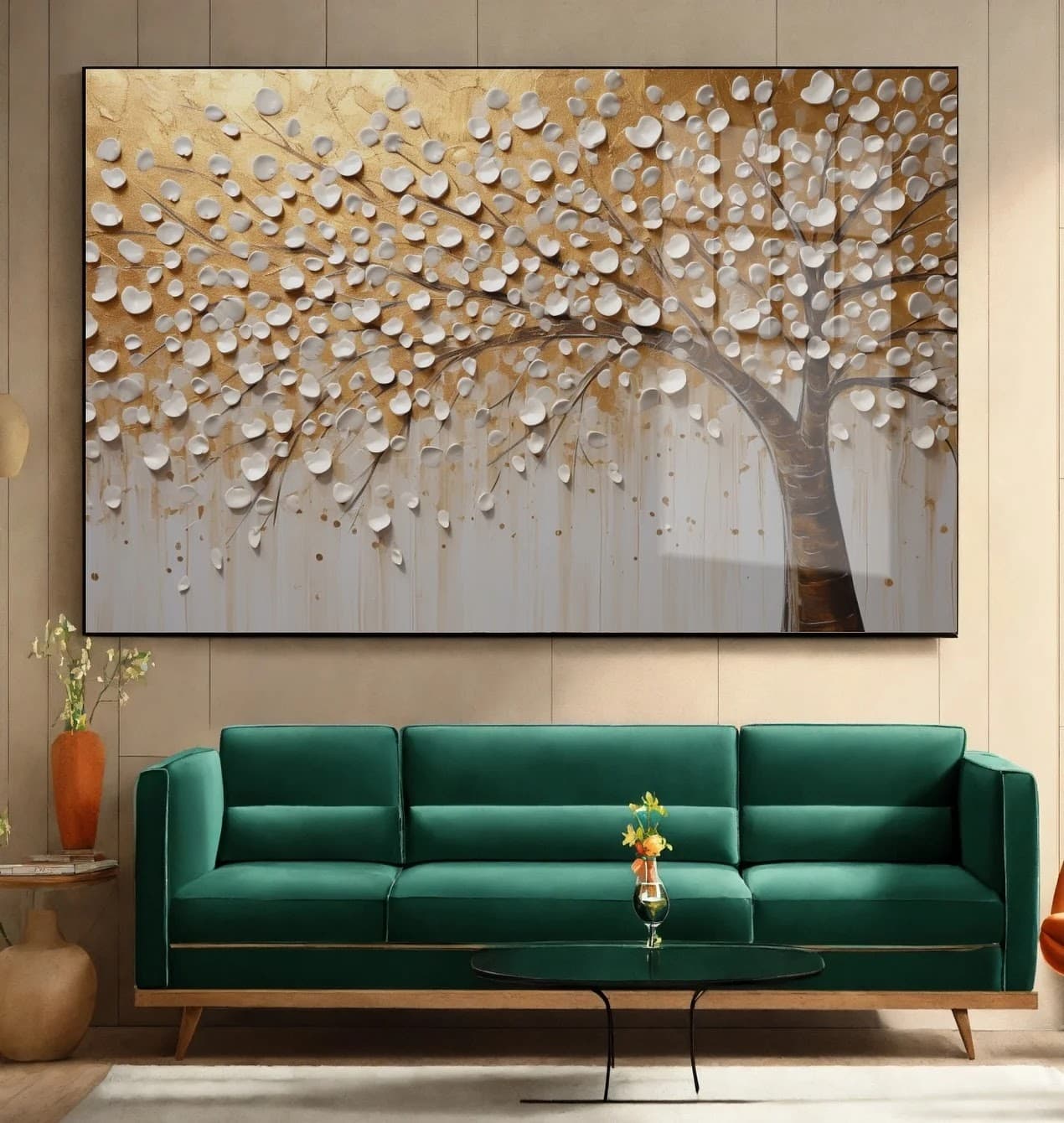 Quadro Árvore Floral Branca em Relevo