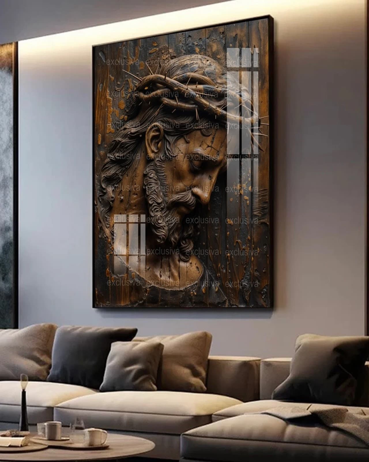 Quadro Cristo Coroado em Relevo Sagrado