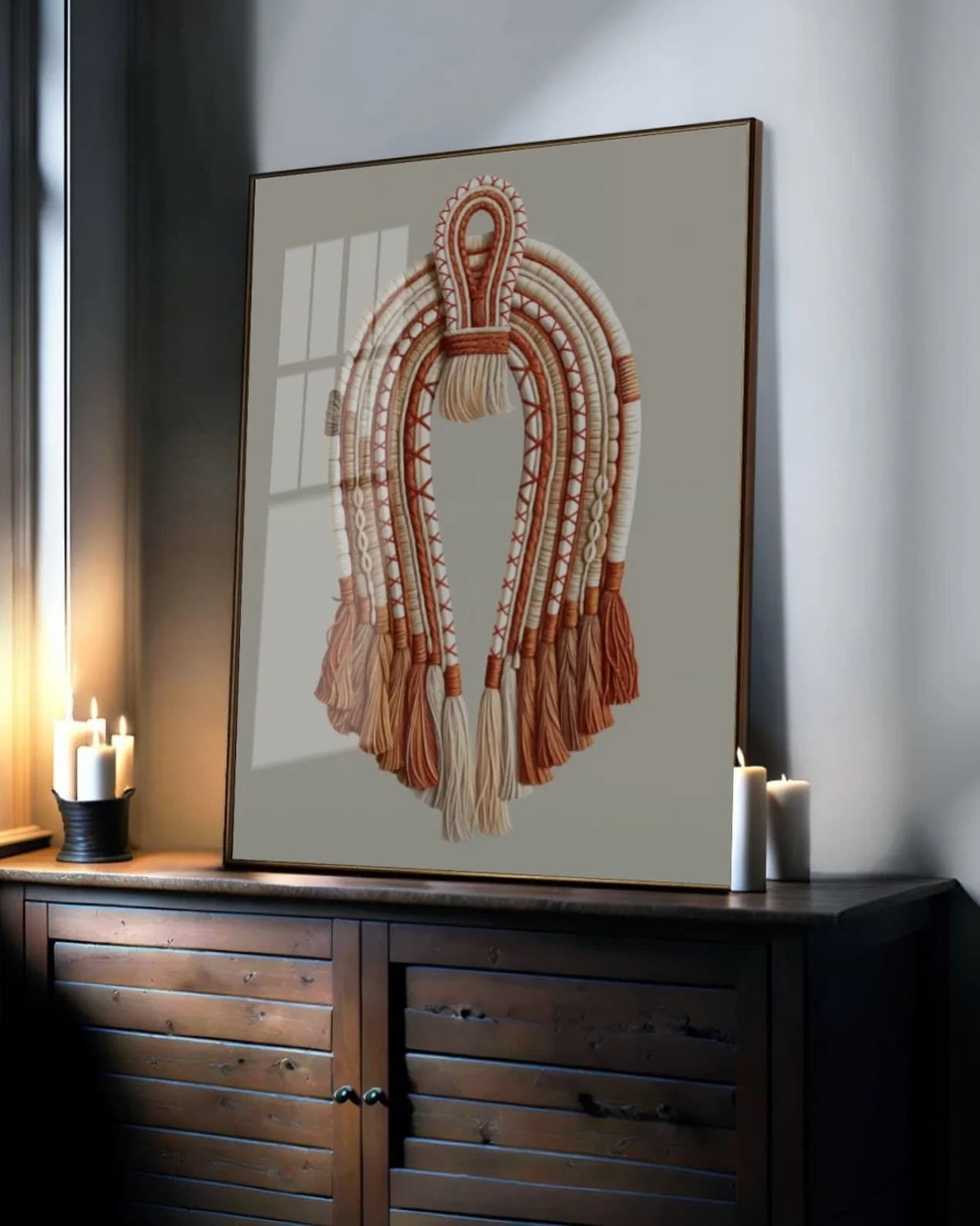 Quadro Macramé Boho em Arco Terracota