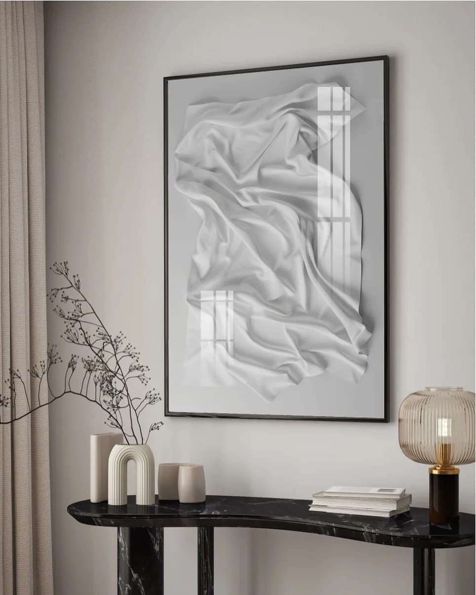 Quadro Tecido Branco em Relevo