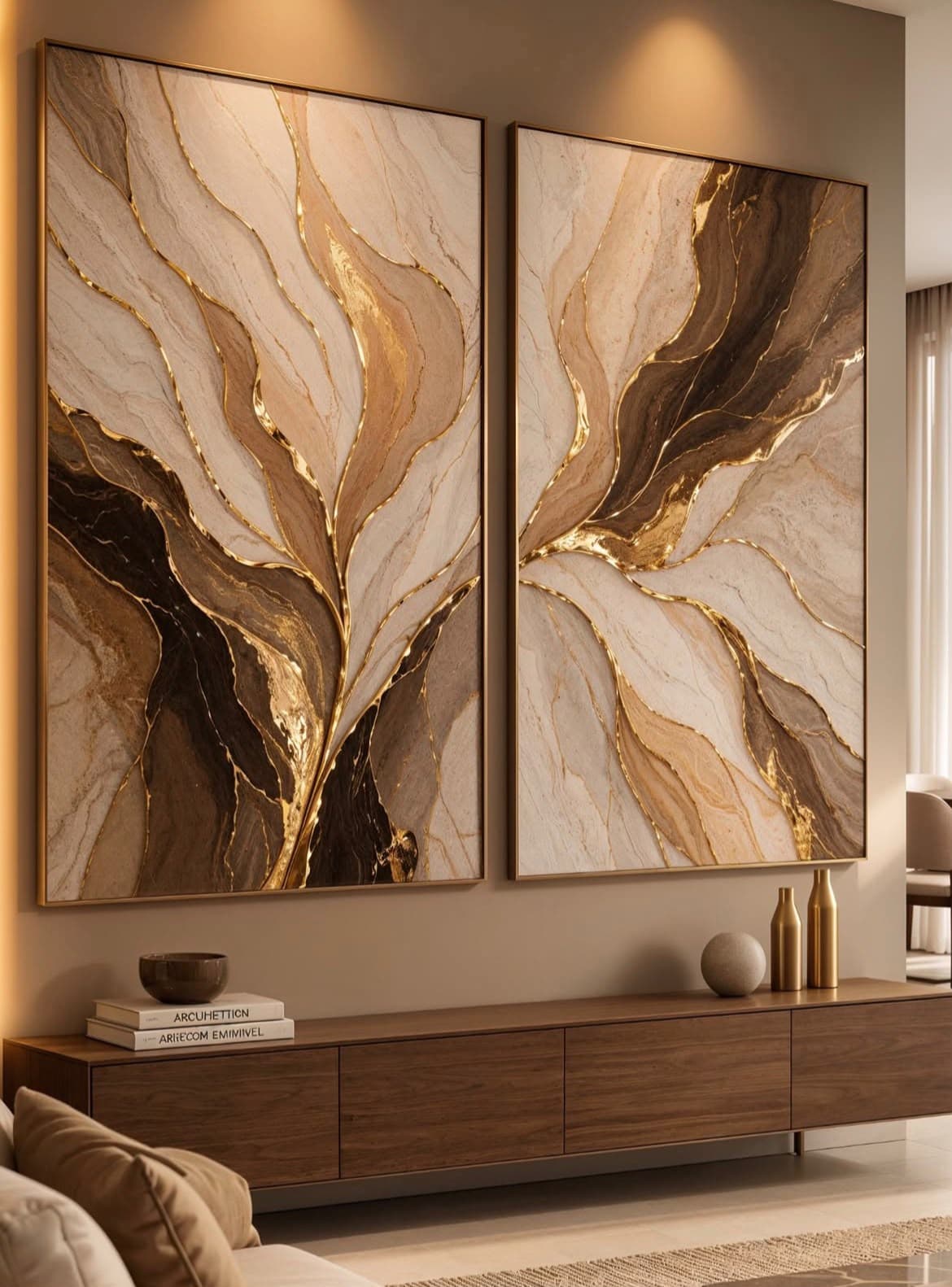 Dupla de Quadros Decorativos Movimento Dourado