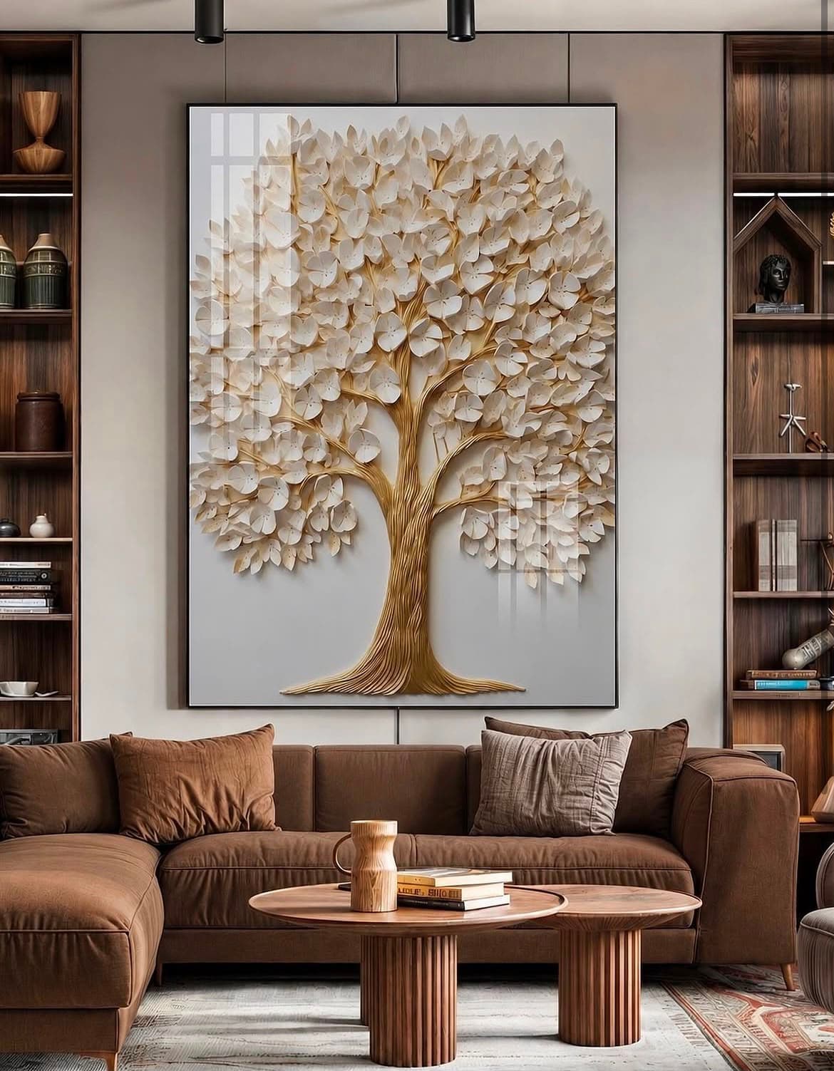 Quadro Decorativo Árvore da Vida Branca e Dourada