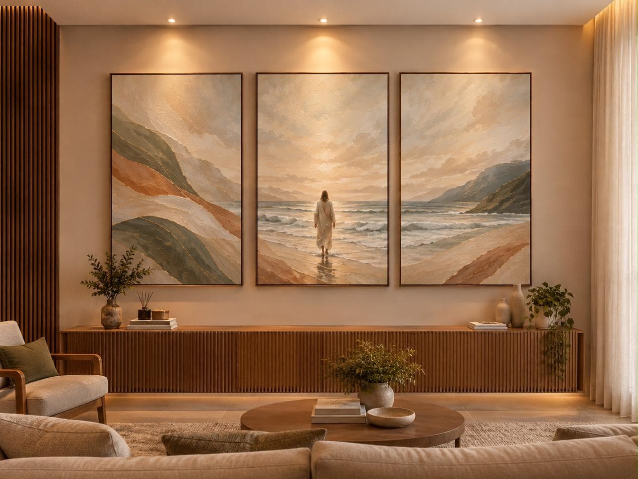 Trio de Quadros Decorativos Abstrato Amanhecer na Praia
