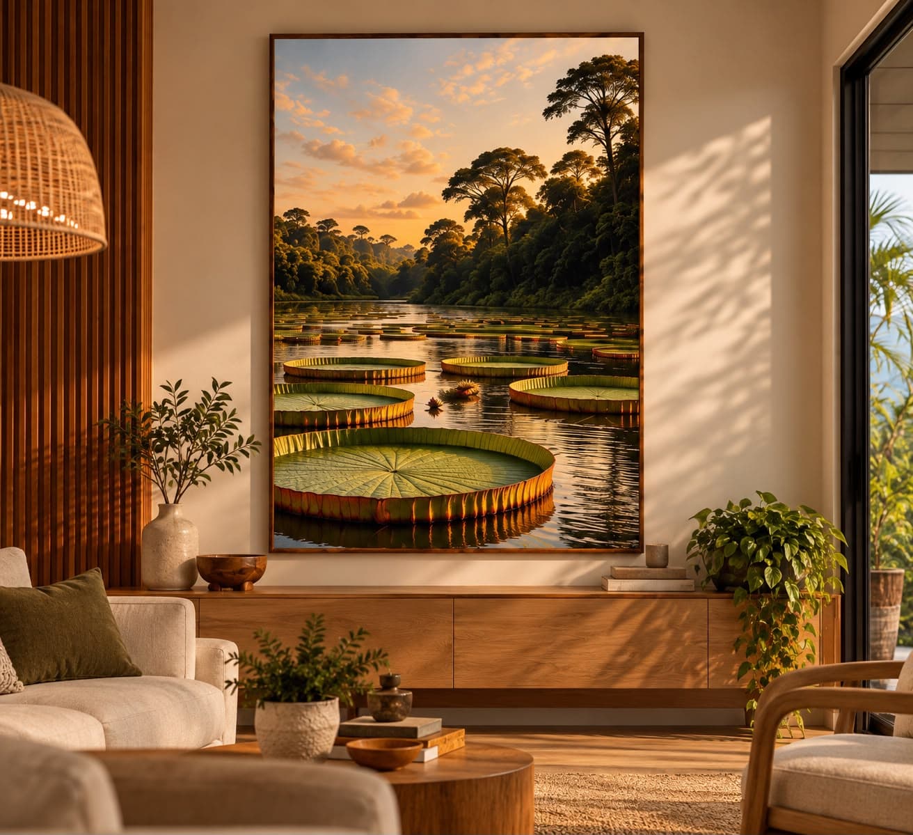 Quadro Decorativo Vitórias-Régias ao Entardecer