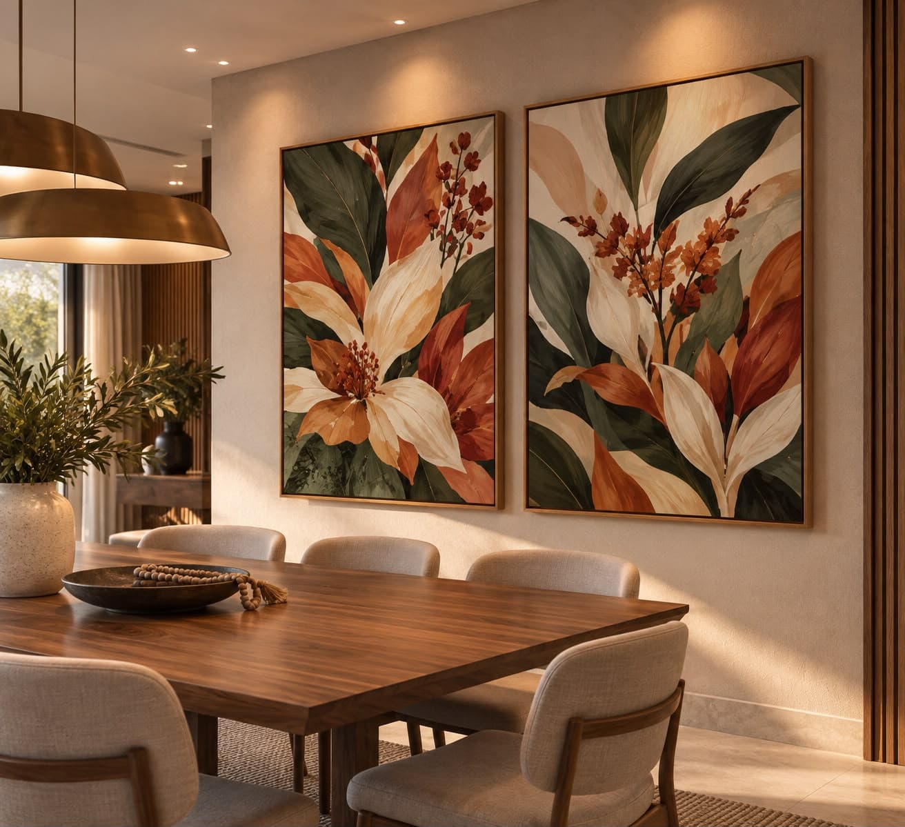 Dupla de Quadros Decorativos Botânica Âmbar