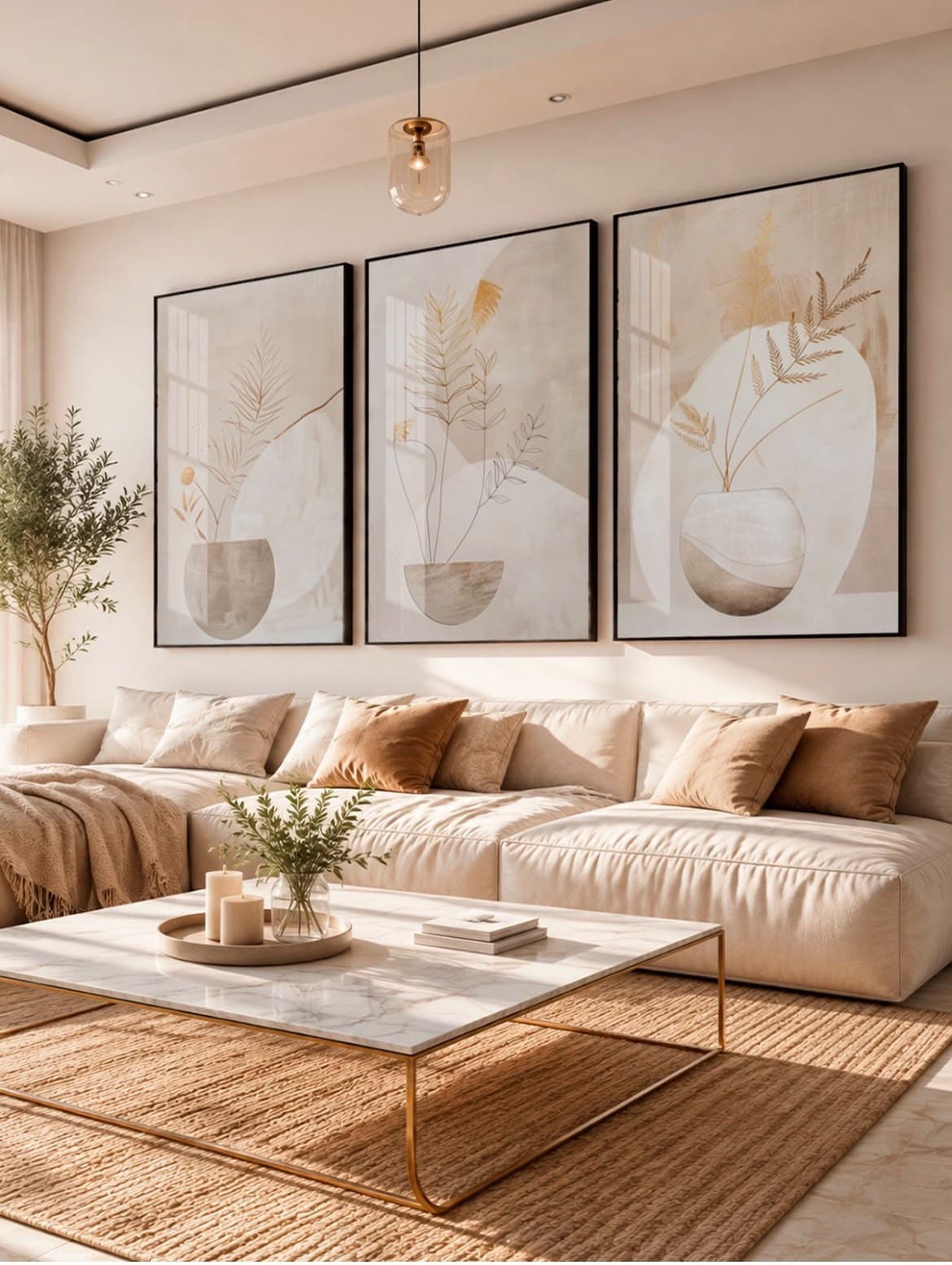Trio Quadros Decorativos Botânica Serena