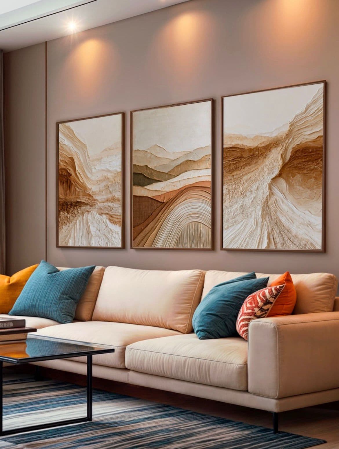 Trio de Quadros Decorativos Tons de Areia