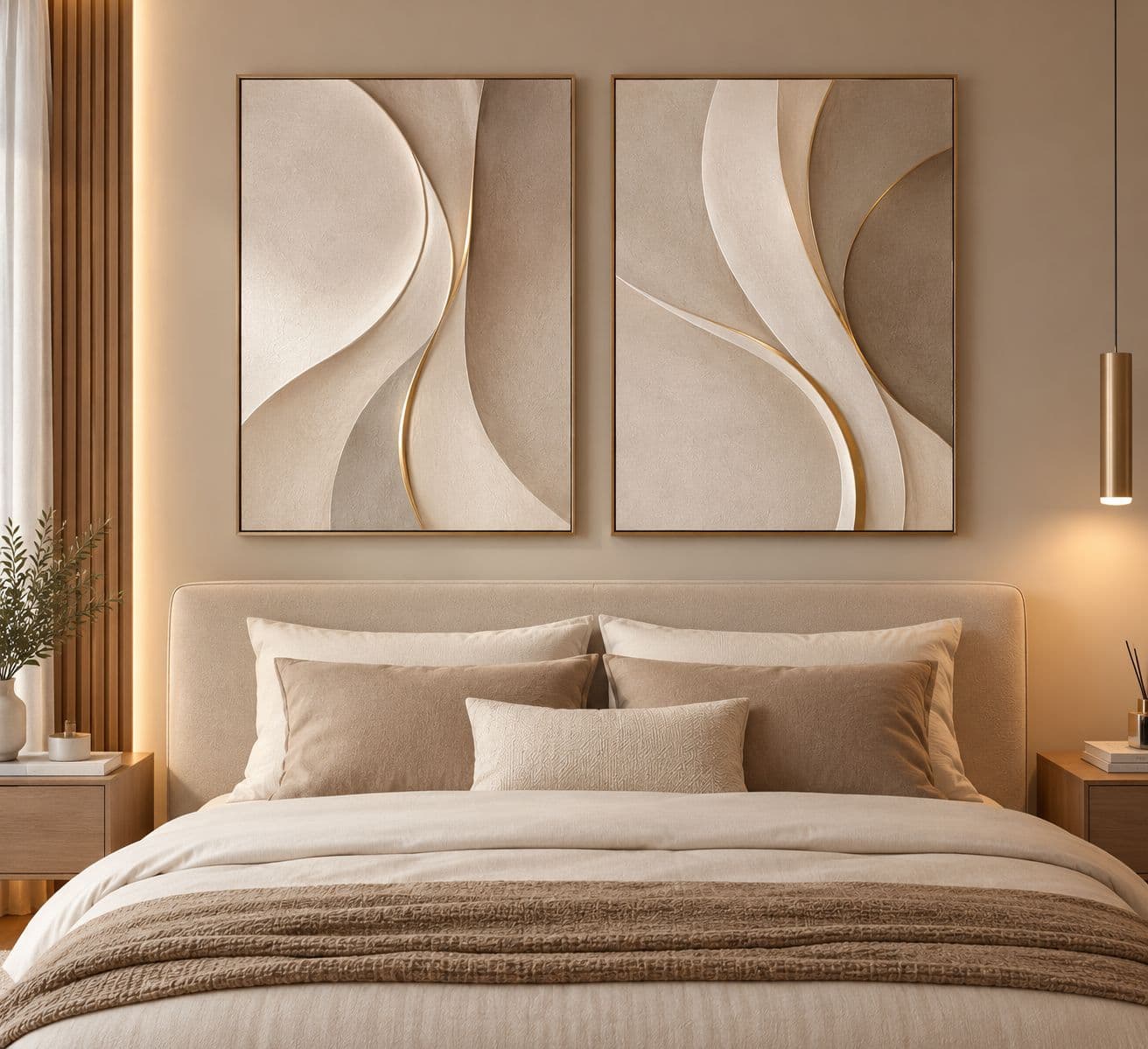 Dupla de Quadros Decorativos Véu Dourado