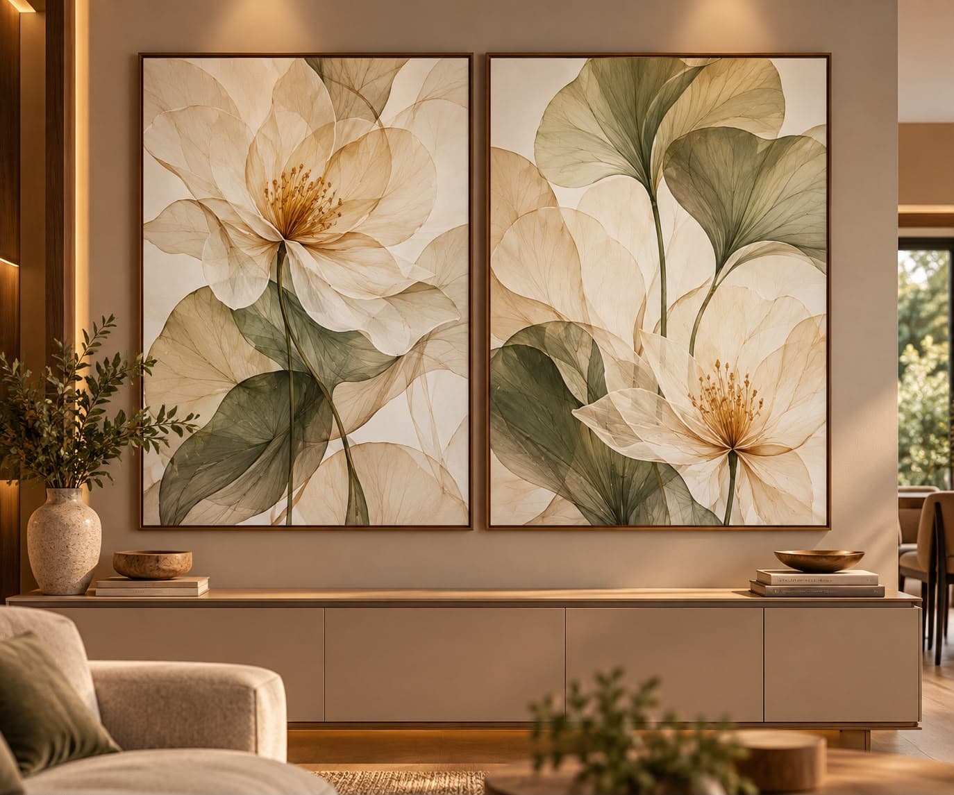 Dupla de Quadros Decorativos Flor de Lótus Branca