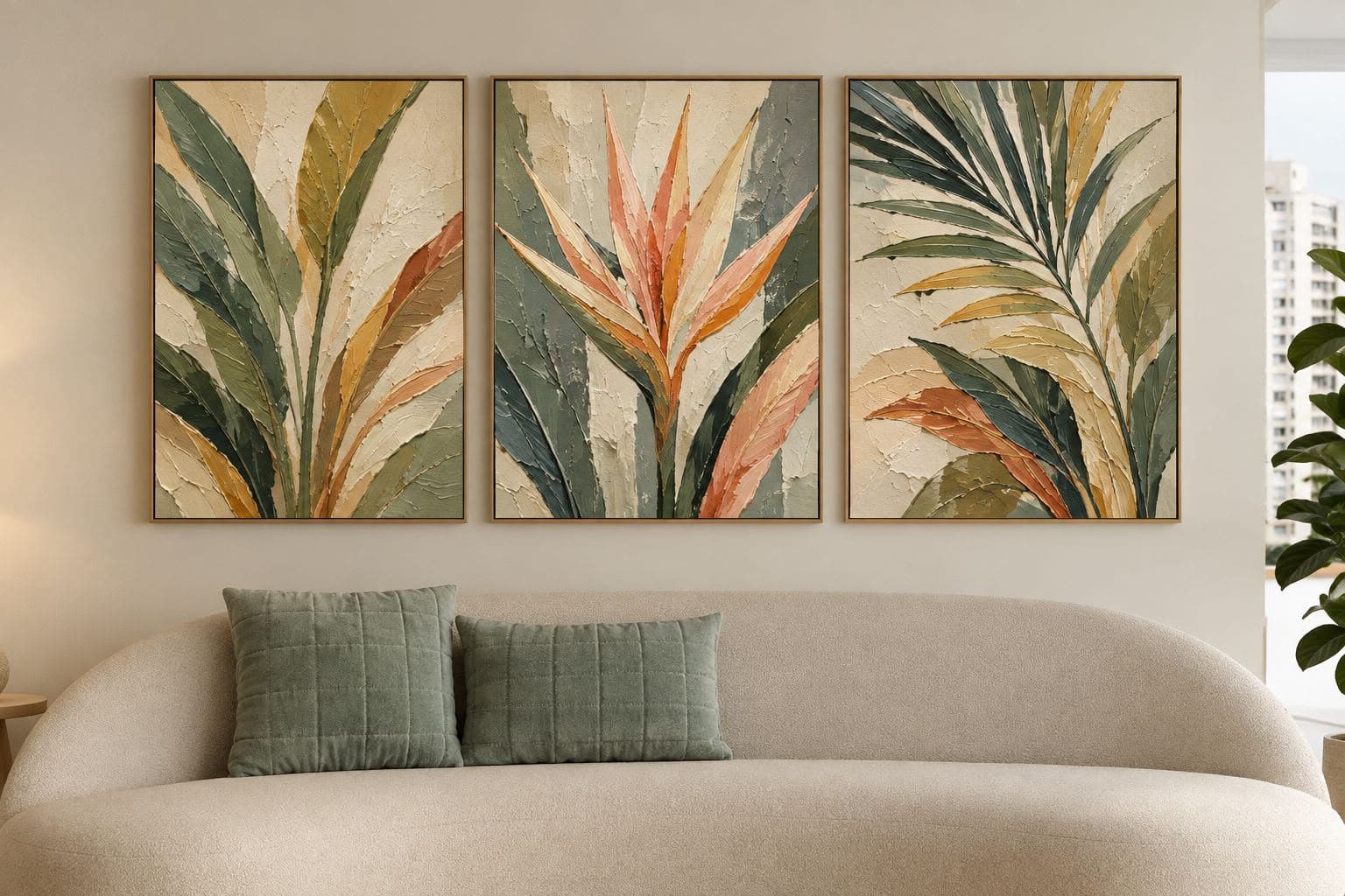 Trio de Quadros Decorativos Botânico Sofisticado