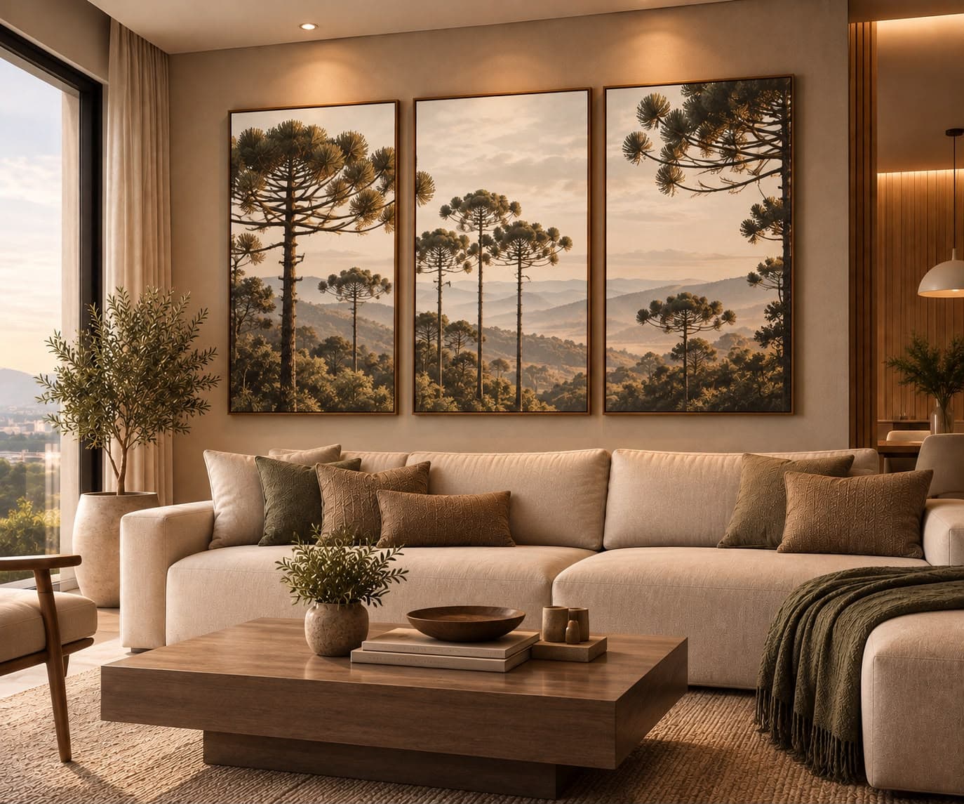 Trio de Quadros Decorativos Amanhecer na Serra