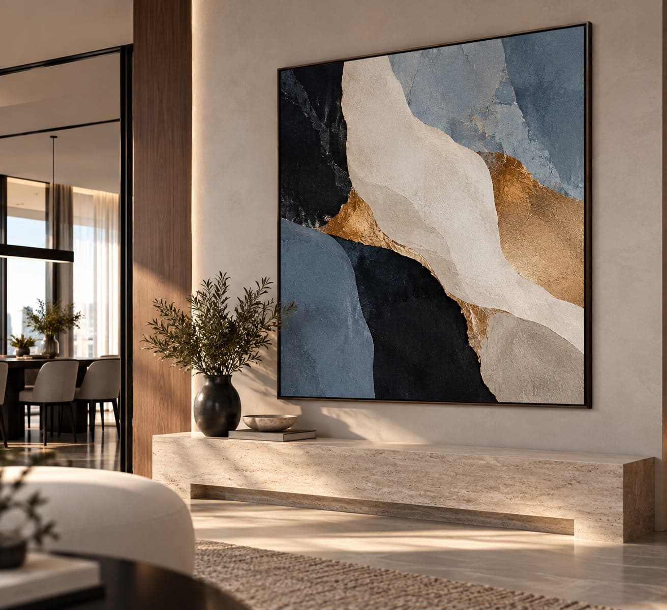 Quadro Decorativo Abstrato Ondas Azuis