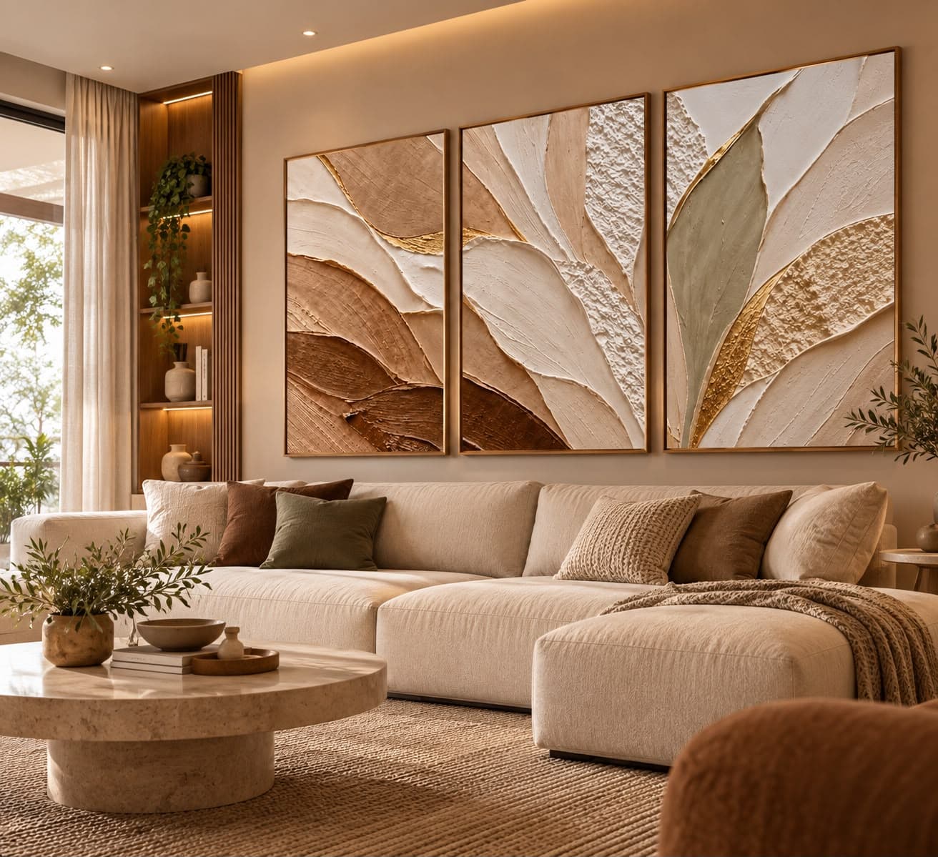 Trio de Quadros Decorativos Relevo Áureo