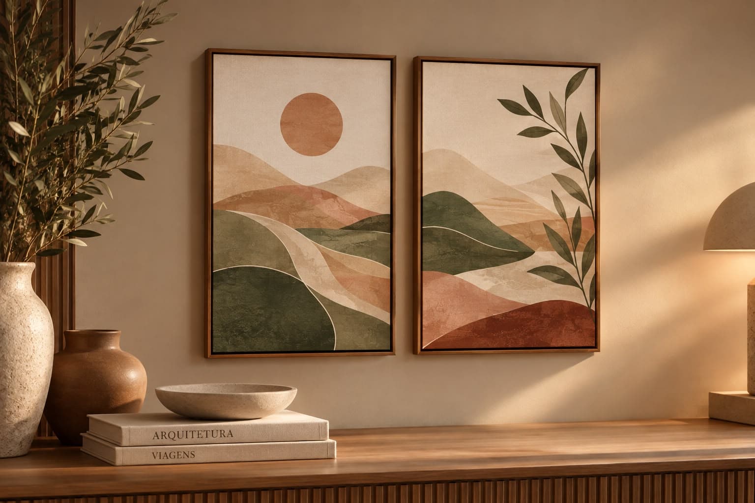 Dupla de Quadros Decorativos Horizonte Terracota