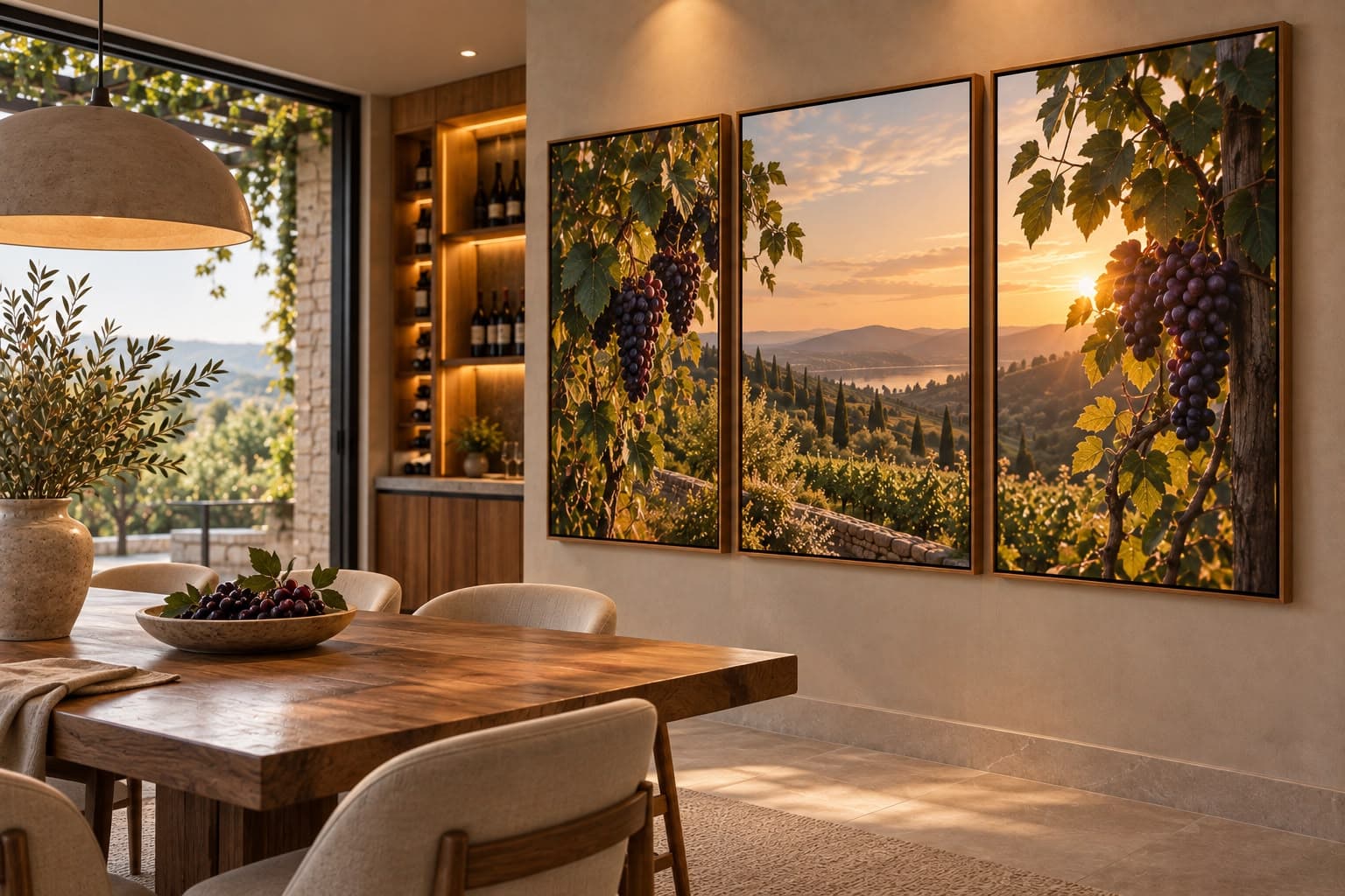 Trio de Quadros Decorativos Vinhas ao Entardecer