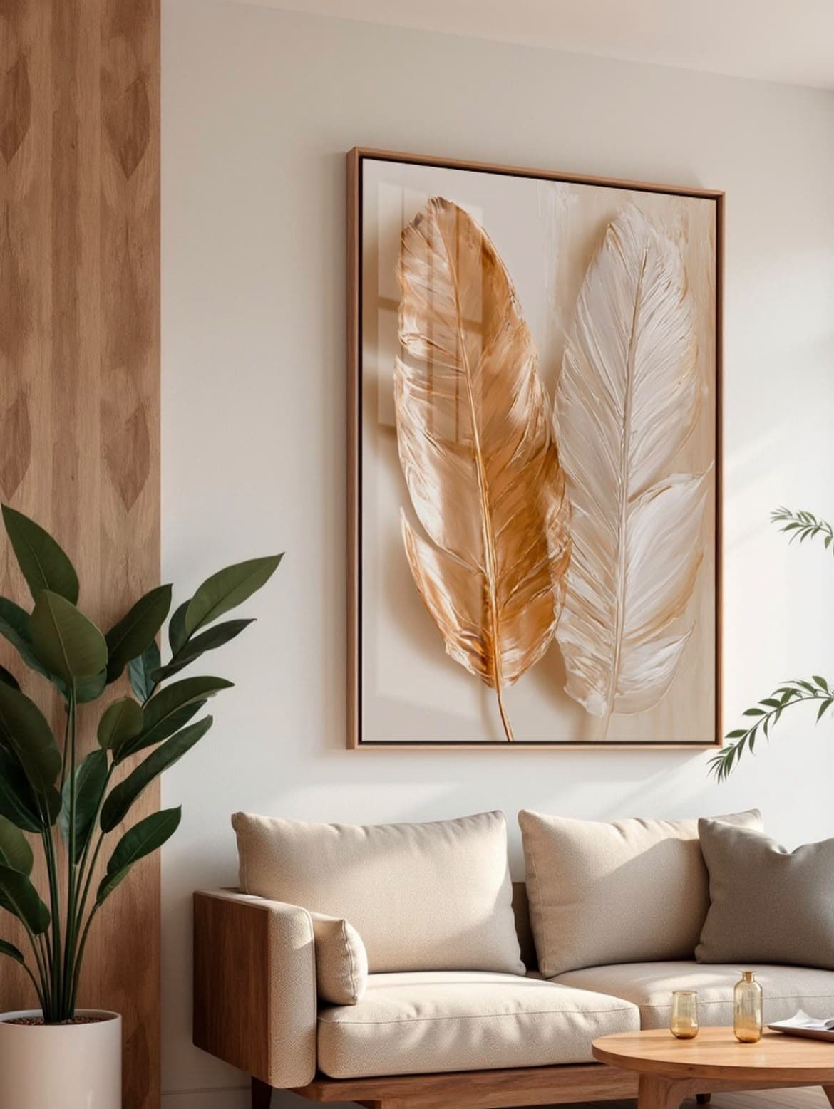 Quadro Decorativo Plumas Douradas